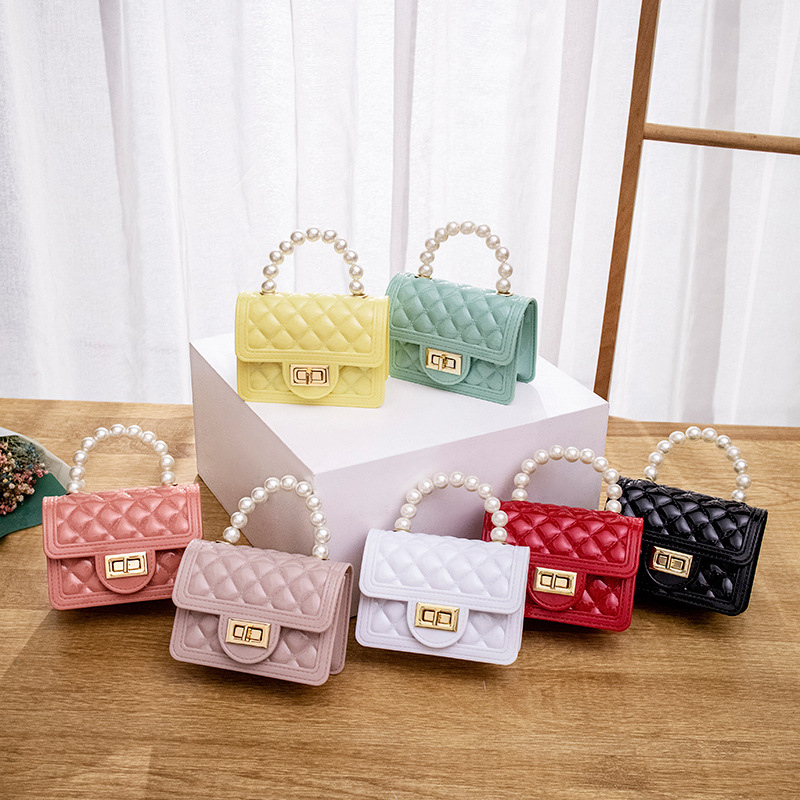 Quilted Pearl Jelly Handbag with Chain Strap - Women's Shoulder Crossbody Bag