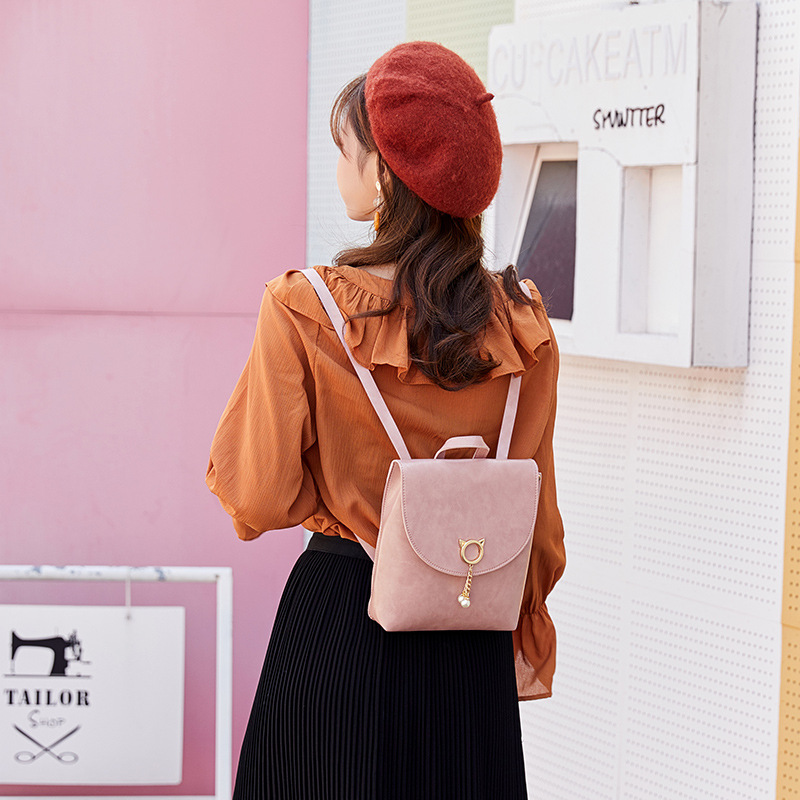 New Korean Style Oil Wax Leather Mini Backpack Simple Women's Shoulder Bag - Image 2
