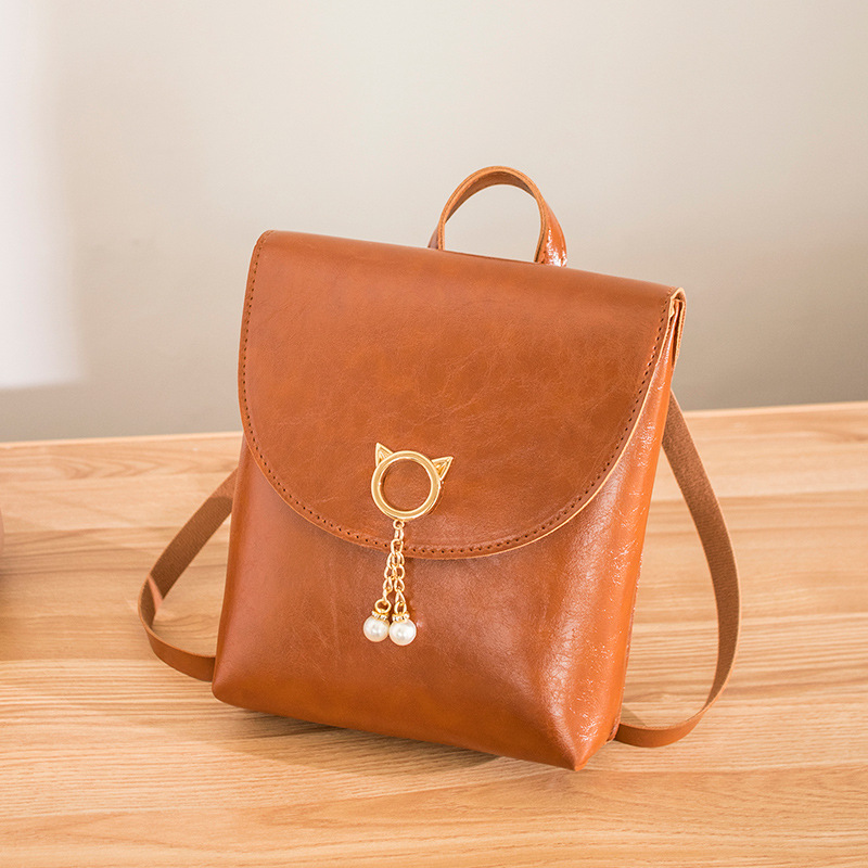 New Korean Style Oil Wax Leather Mini Backpack Simple Women's Shoulder Bag - Image 3