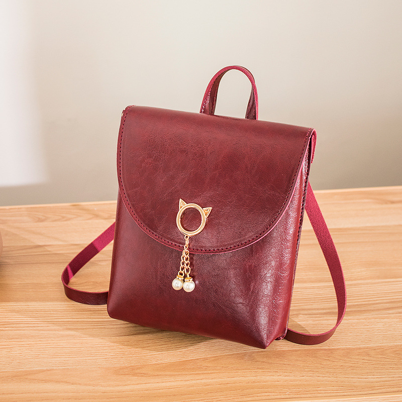 New Korean Style Oil Wax Leather Mini Backpack Simple Women's Shoulder Bag - Image 4