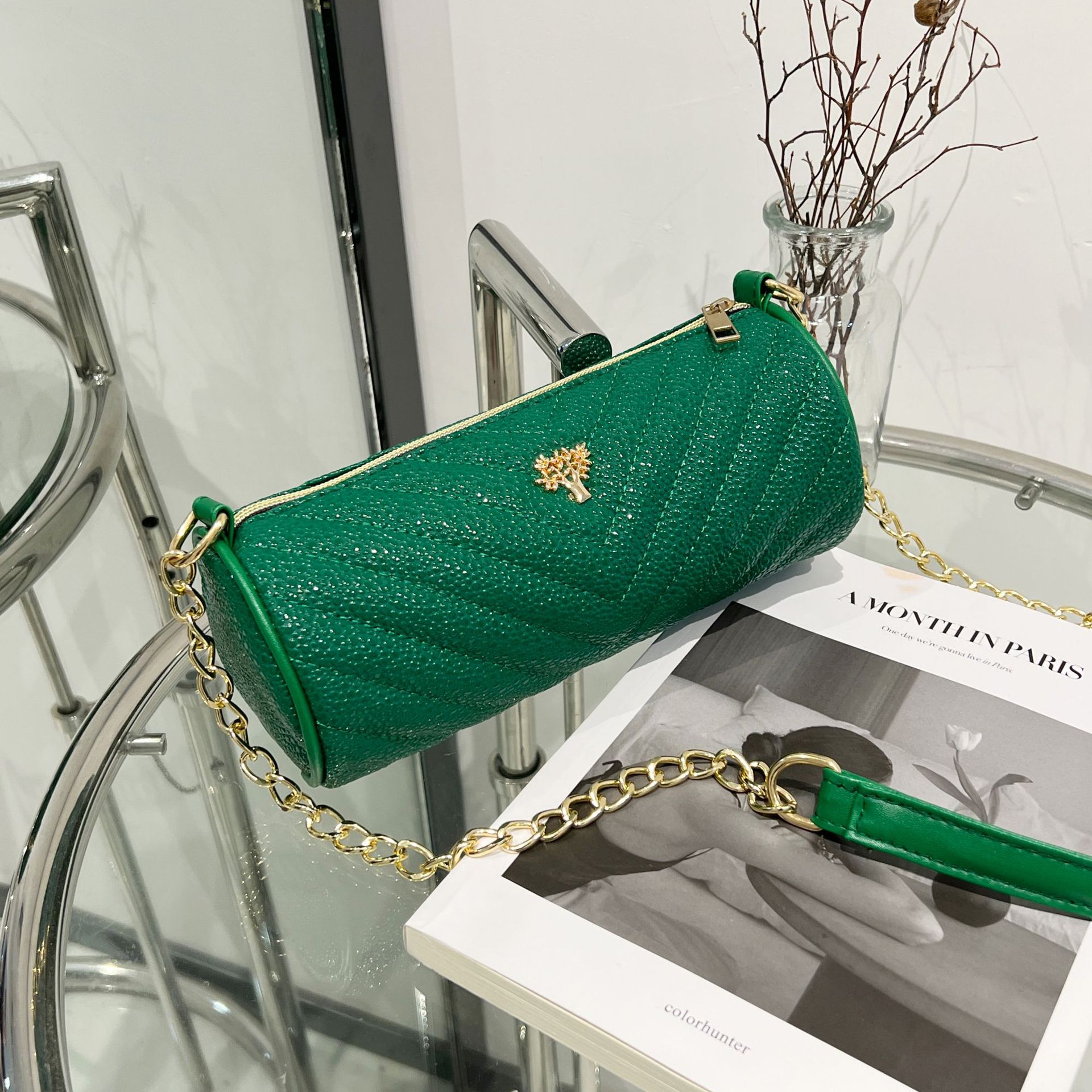 Women's Small Cylinder Shoulder Bag 2023 New Minimalist Embroidered Bucket Bag - Image 4