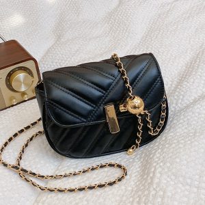 2024 Niche Design Quilted Chain Lock Shoulder Crossbody Mini Square Bag