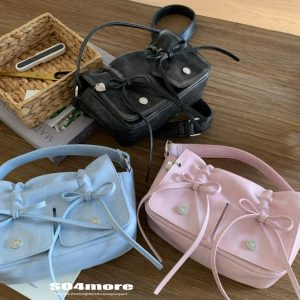 LEONIE Bow Vintage Pocket PU Leather Handbag Crossbody Bag