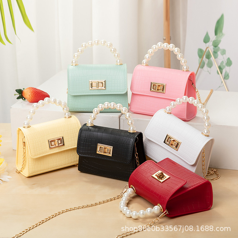 Women's 2024 Summer Jelly Bag with Pearl Handle and Crocodile Pattern
