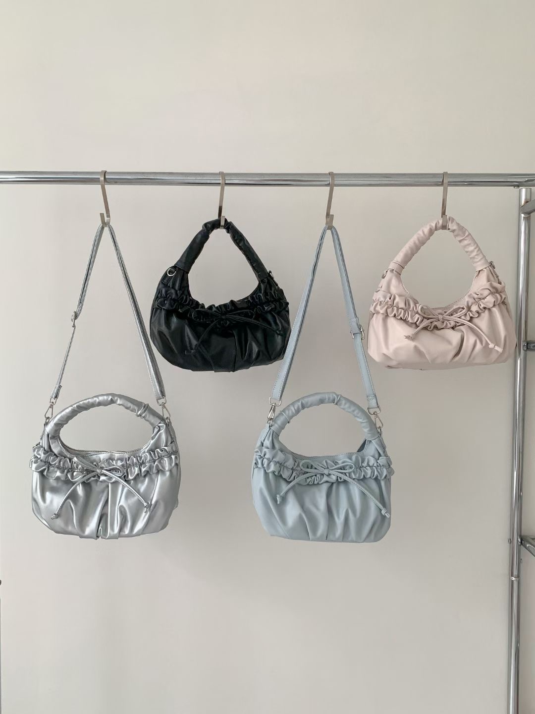 Korean French Niche Ruched Cloud Bag Bow Handbag Soft PU Crossbody Shoulder Bag