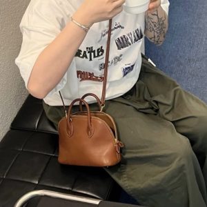 MBH High Quality Semi Handmade Mini Bowling Shell Crossbody Bag in Top Layer Cowhide with Shoulder Strap
