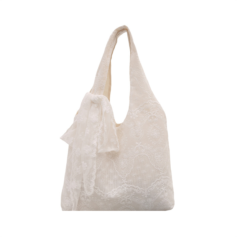 Korean Style Lace Flower Canvas Tote Bag Women's New Large Capacity Commuter Lazy Style One Shoulder Tote Bag Trendy - Image 5