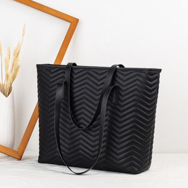 2025 New Wave Embroidery Tote Bag Large Capacity Solid Color Zipper Women Shoulder Bag - Image 4