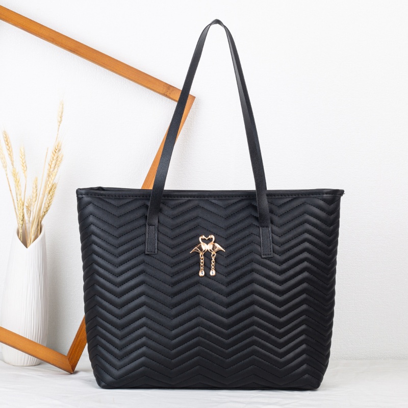 2025 New Wave Embroidery Tote Bag Large Capacity Solid Color Zipper Women Shoulder Bag - Image 2