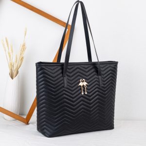 2025 New Wave Embroidery Tote Bag Large Capacity Solid Color Zipper Women Shoulder Bag