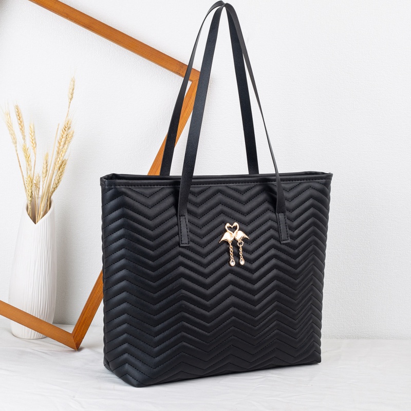 2025 New Wave Embroidery Tote Bag Large Capacity Solid Color Zipper Women Shoulder Bag