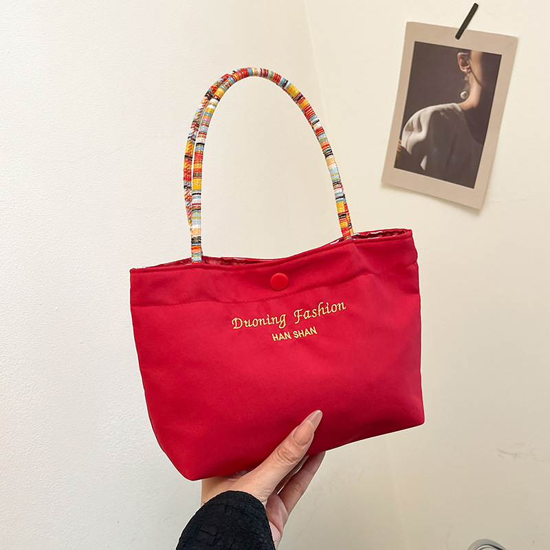 Fashionable Double-Sided Plaid Canvas Tote Bag for Women Commute Small Handbag Street Trendy Retro Casual Color Block - Image 2