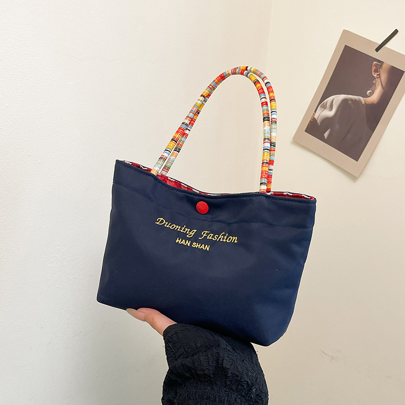 Fashionable Double-Sided Plaid Canvas Tote Bag for Women Commute Small Handbag Street Trendy Retro Casual Color Block - Image 3