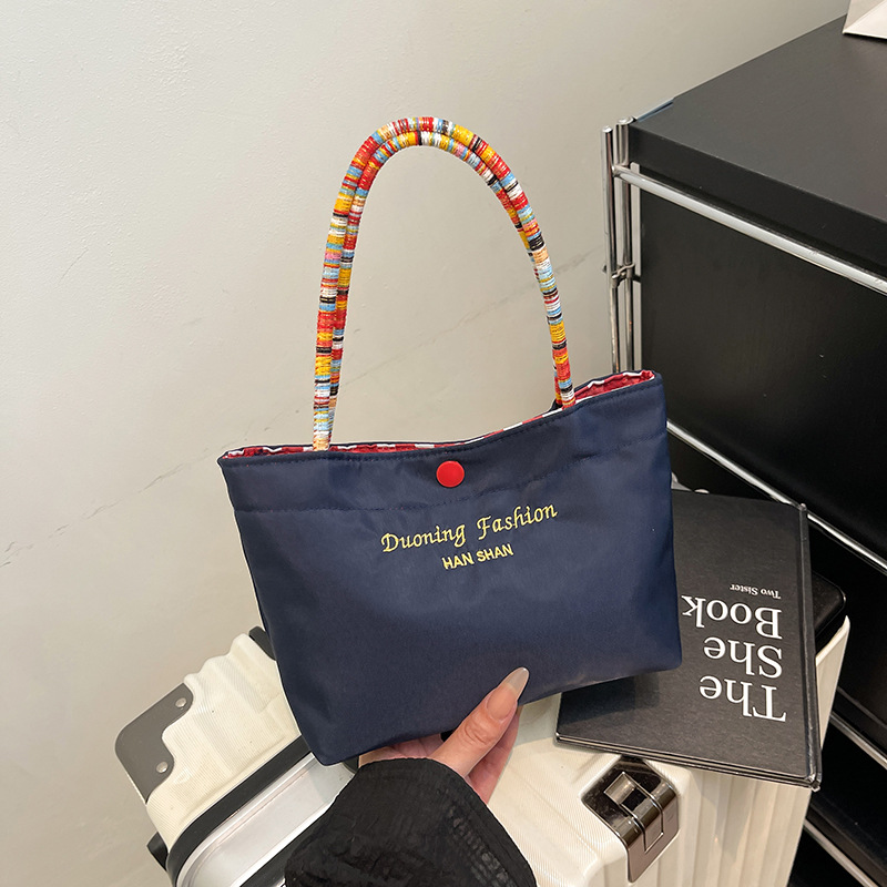 Fashionable Double-Sided Plaid Canvas Tote Bag for Women Commute Small Handbag Street Trendy Retro Casual Color Block - Image 4