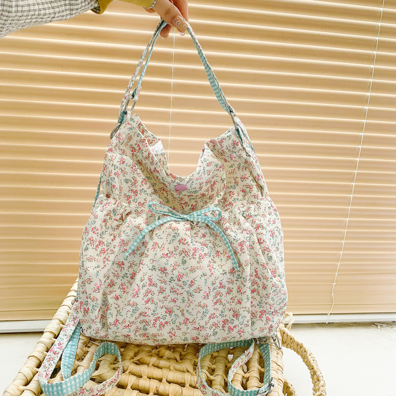 Floral Nylon Convertible Tote Bag for Women - Large Capacity Backpack Shoulder Crossbody Handbag