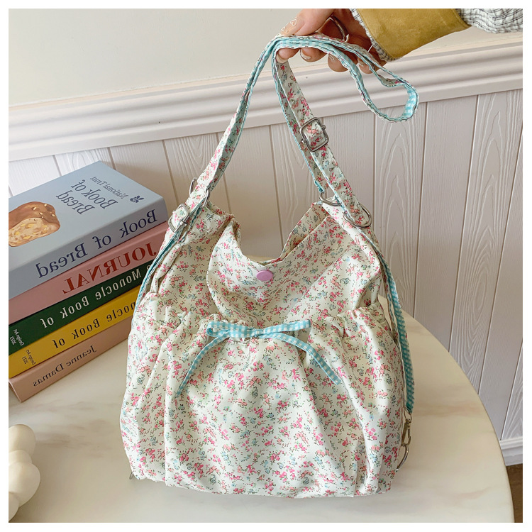 Floral Nylon Convertible Tote Bag for Women - Large Capacity Backpack Shoulder Crossbody Handbag - Image 3