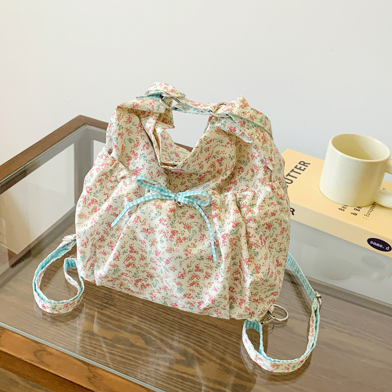 Floral Nylon Convertible Tote Bag for Women - Large Capacity Backpack Shoulder Crossbody Handbag - Image 2
