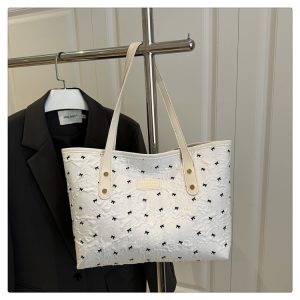 Women's Polka Dot Black Bow Underarm Tote Bag 2025 New Trendy Casual Shoulder Handbag