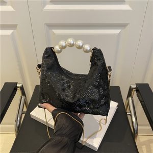 2025 Retro Minimalist Solid Color Pearl Shoulder Crossbody Handbag for Women