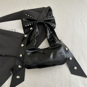 Women's Studded Underarm Bag with Bow, One Size Shoulder Handbag