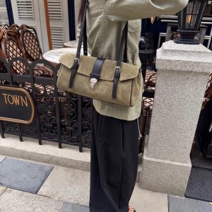 MBH Blue Suede Color Block Baguette Bag with Flap Lock Shoulder Bag
