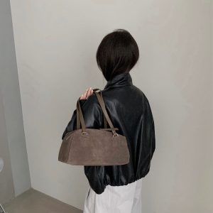 MBH Genuine Leather Suede Retro Baguette Shoulder Bag Fall Winter New