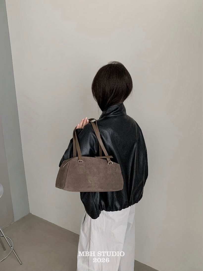 MBH Genuine Leather Suede Retro Baguette Shoulder Bag Fall Winter New