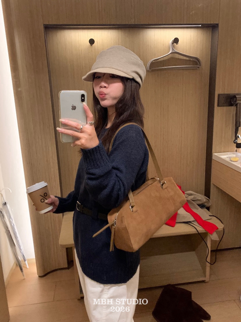 MBH Genuine Leather Suede Retro Baguette Shoulder Bag Fall Winter New - Image 2