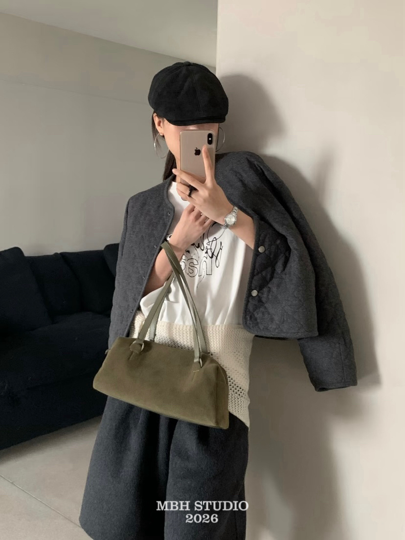 MBH Genuine Leather Suede Retro Baguette Shoulder Bag Fall Winter New - Image 4