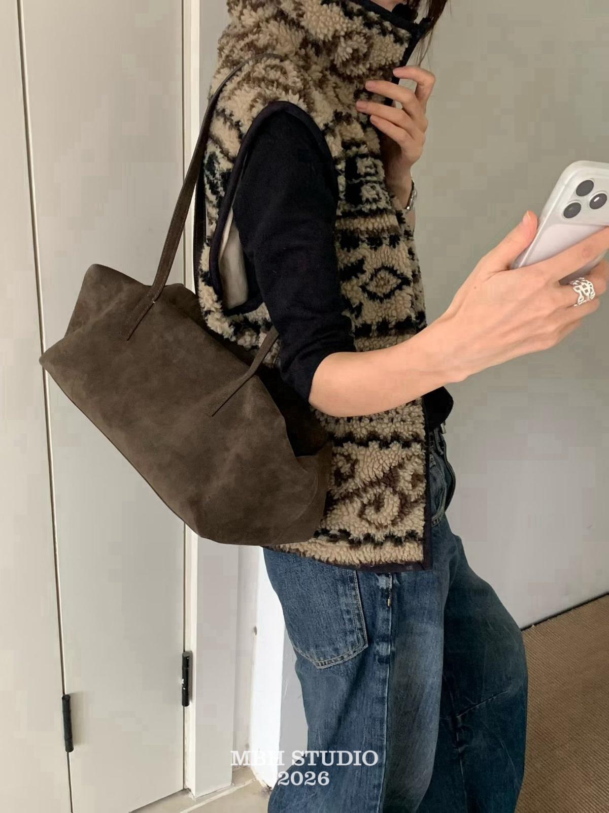 MBH Korean Dongdaemun Style Baguette Bag in Top Layer Matte Cowhide - Image 4