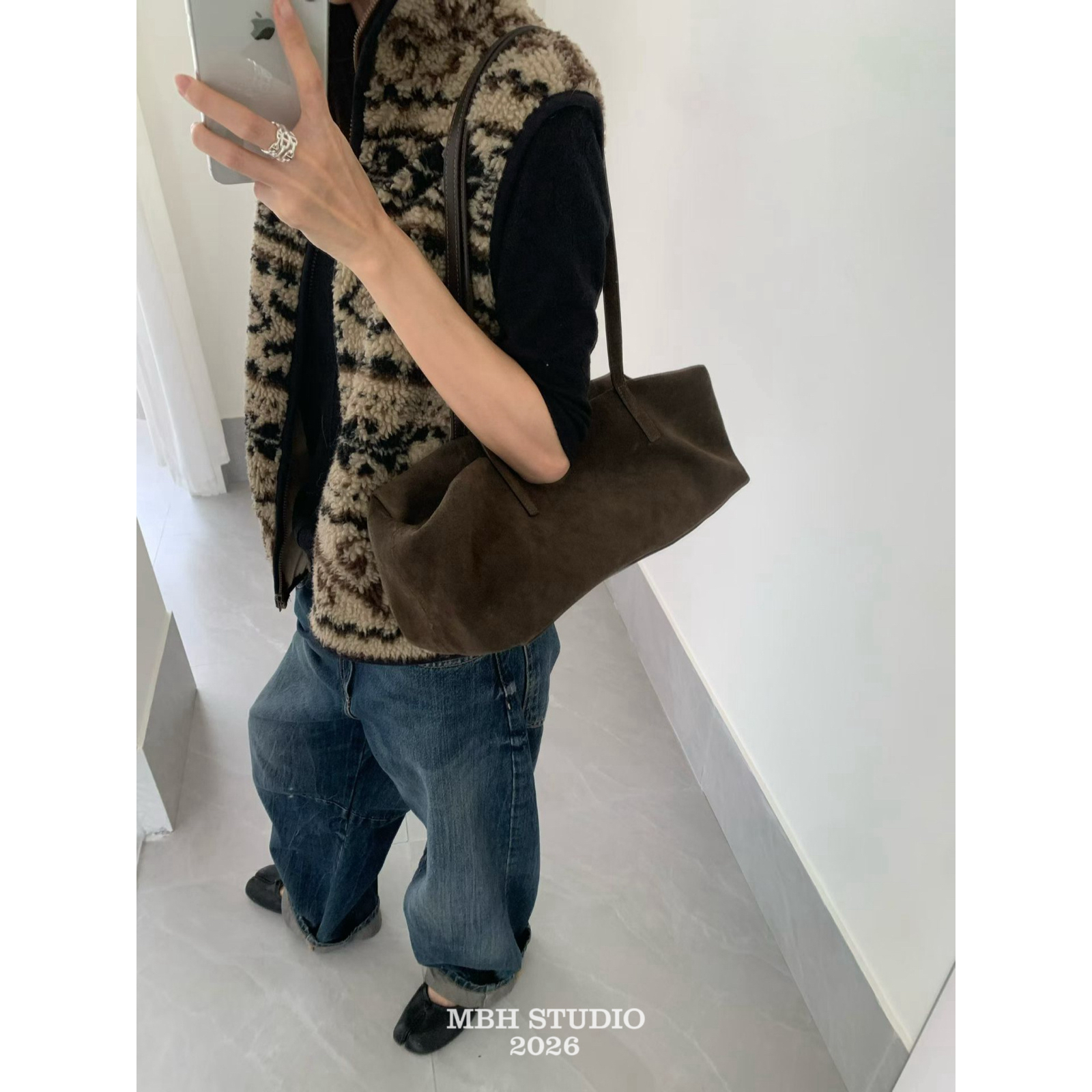 MBH Korean Dongdaemun Style Baguette Bag in Top Layer Matte Cowhide - Image 5