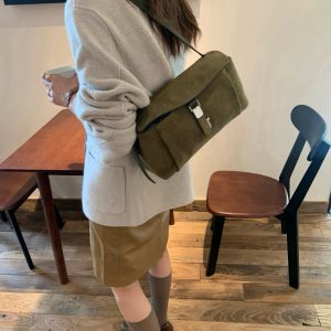 MBH Women's Suede Leather Baguette Shoulder Bag with Belt Buckle Large Capacity