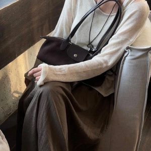 MBH Matte Leather Vintage Baguette Bag Large Shoulder Commuter Bag