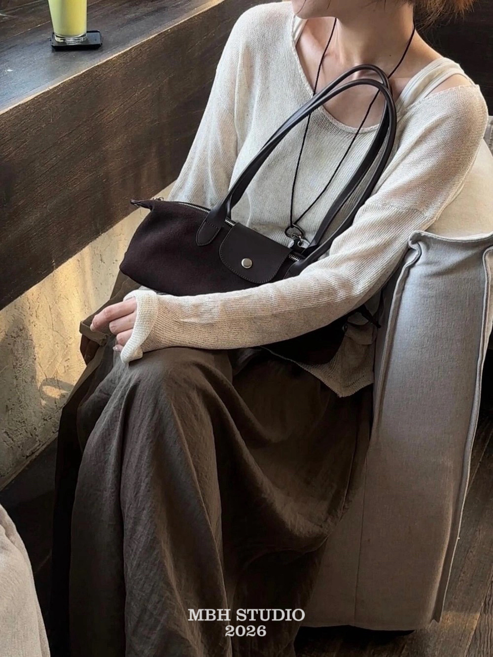 MBH Matte Leather Vintage Baguette Bag Large Shoulder Commuter Bag