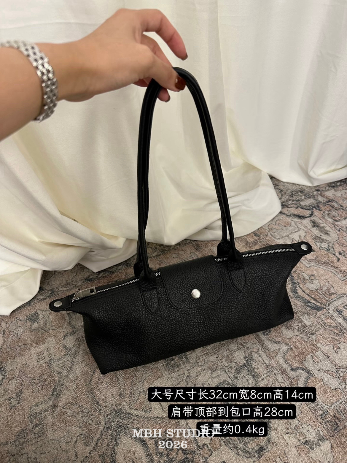MBH Matte Leather Vintage Baguette Bag Large Shoulder Commuter Bag - Image 3