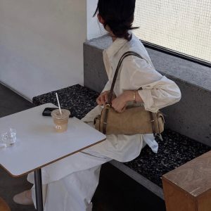 MBH Matte Leather Color-Block Baguette Shoulder Bag