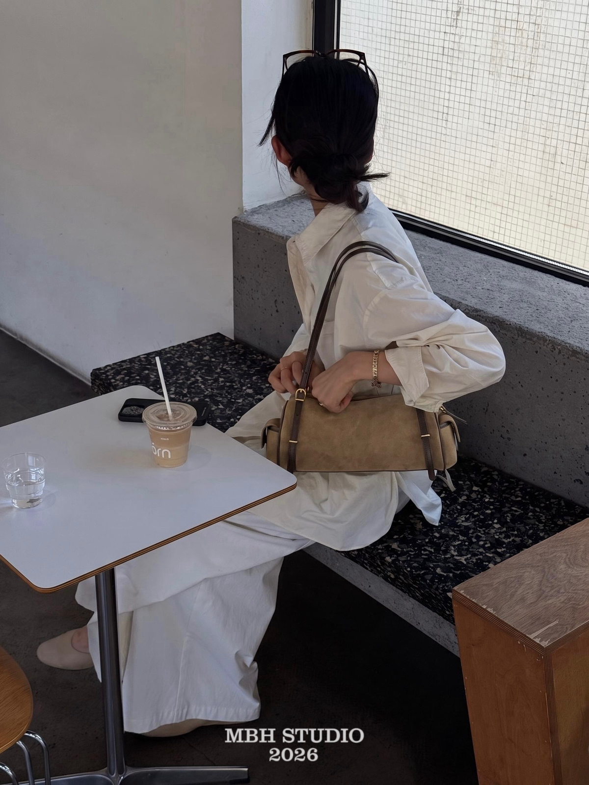 MBH Matte Leather Color-Block Baguette Shoulder Bag