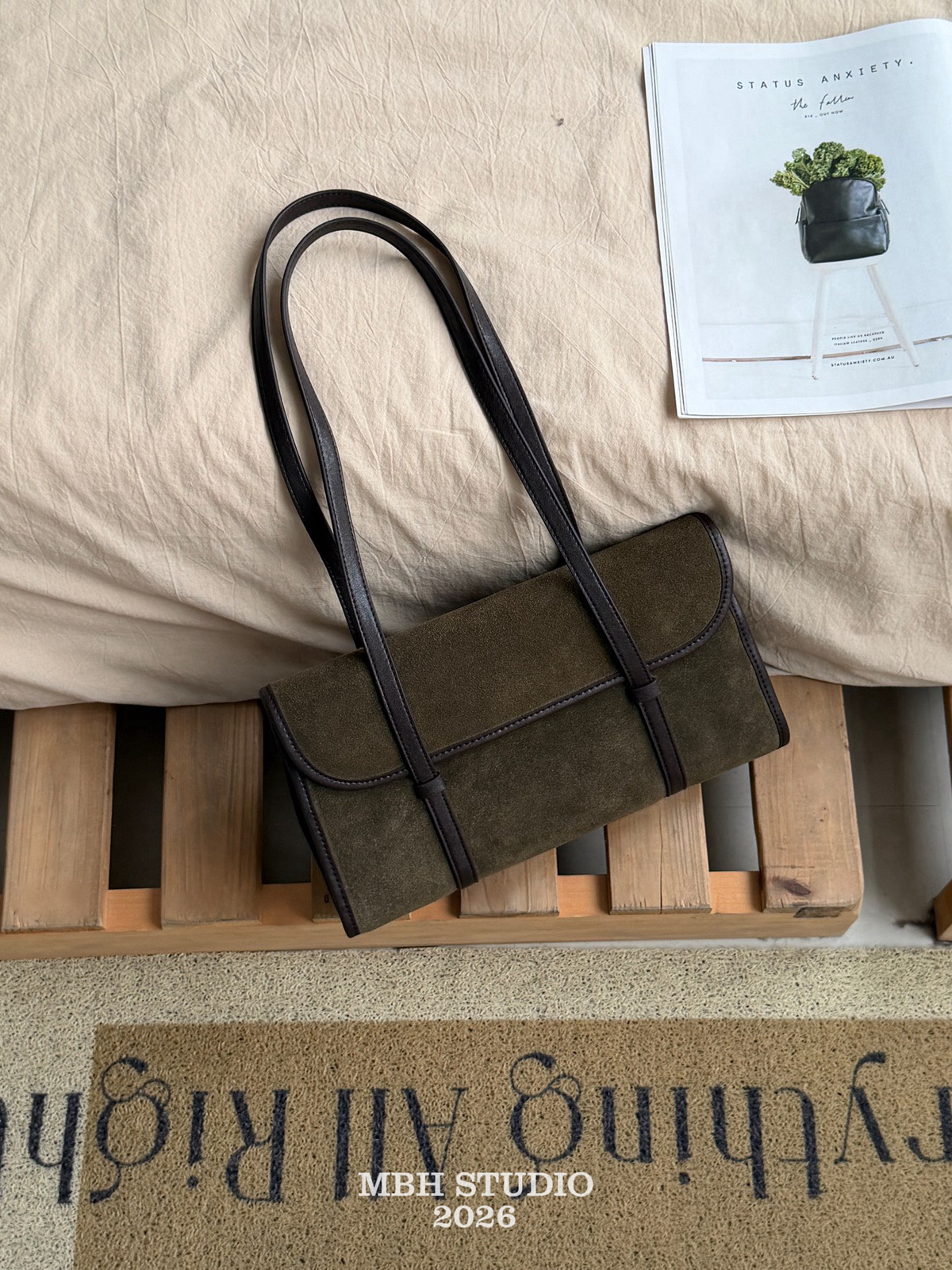 MBH Designer Matte Leather Flap Baguette Shoulder Bag - Image 4